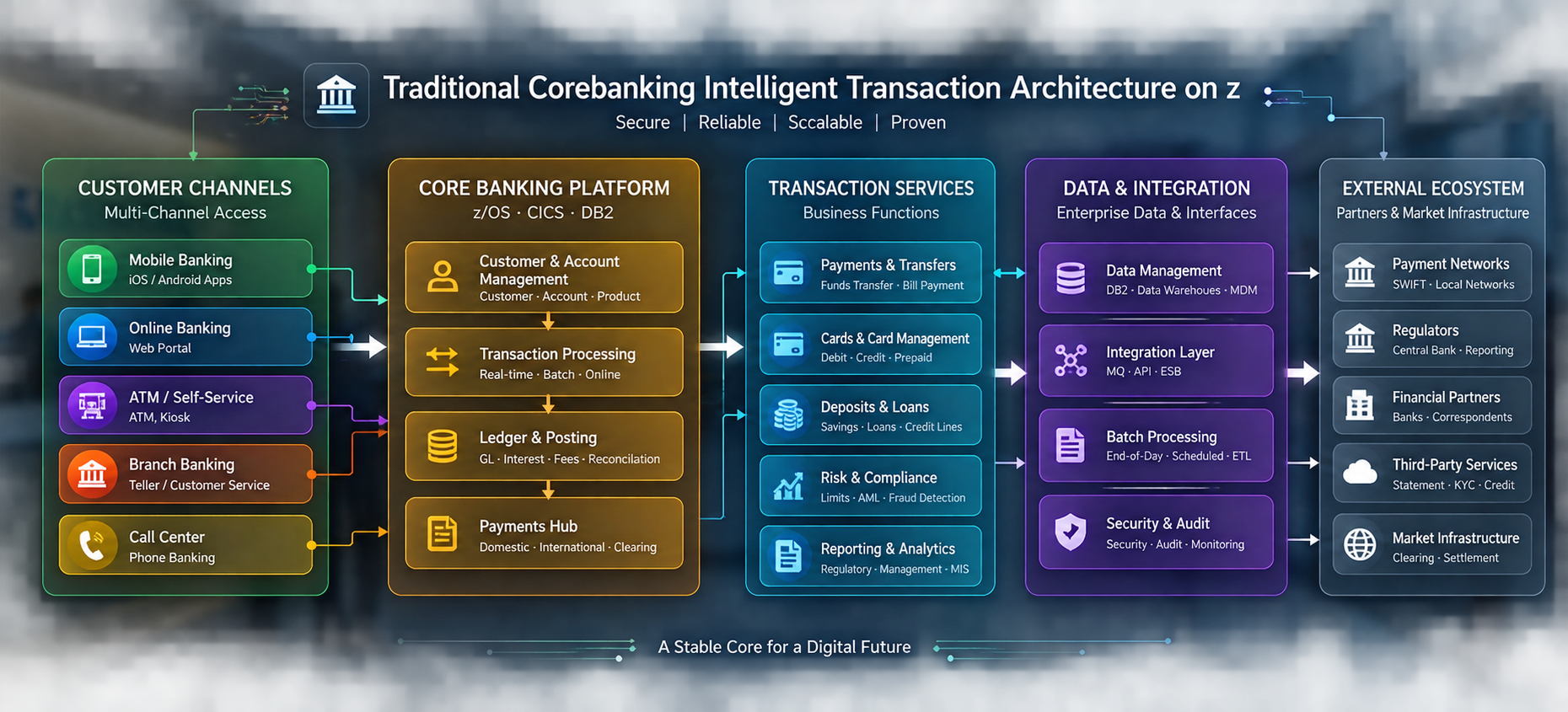 Traditional Corebanking Intelligent Transaction Architecture on z